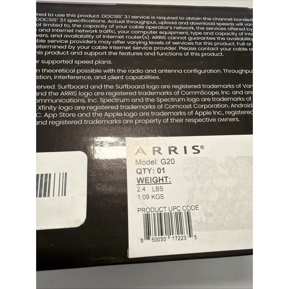 Arris (G20) - Cable Modem Router Combo -missing Quick Start Guide Open Box - Picture 2 of 5